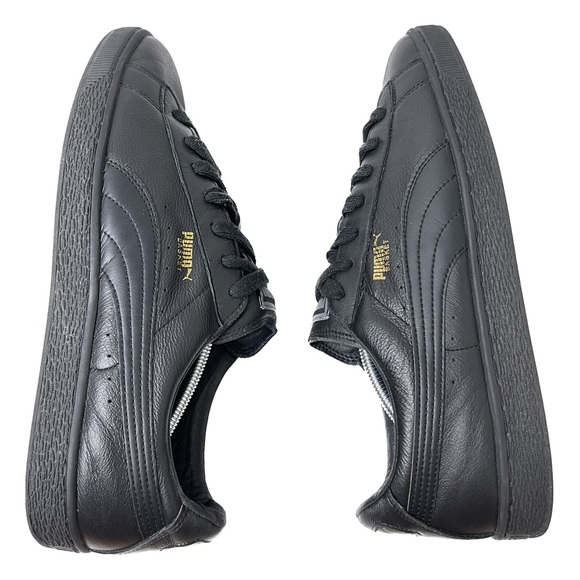 Puma Basket Classic Leather Sneaker Black Monotone Gold Leather Shoe 354367-19 - Picture 6 of 10